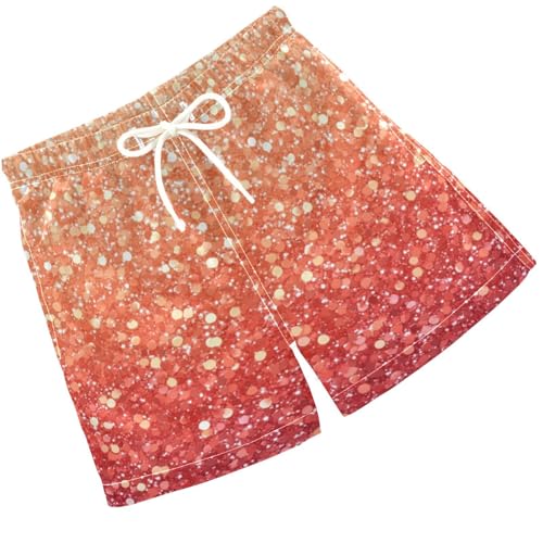 Pigsaly Boys Swim Trunks Red Coral Peach Gradient Flashing Glitter Boys Board Shorts Swimsuit Swimwear Bathing Suit XS