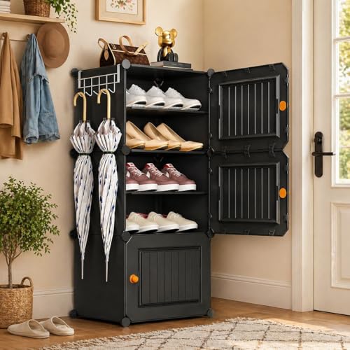 Image of Mevigo 6-Tier Shoe Rack with 3 Doors| Holds 12 Pairs |Waterproof & Dustproof Modular Plastic Shoe Cabinet| Foldable Stackable Shoe Organizer with Metal Frame |Space Saving Storage for Home,Entry Way