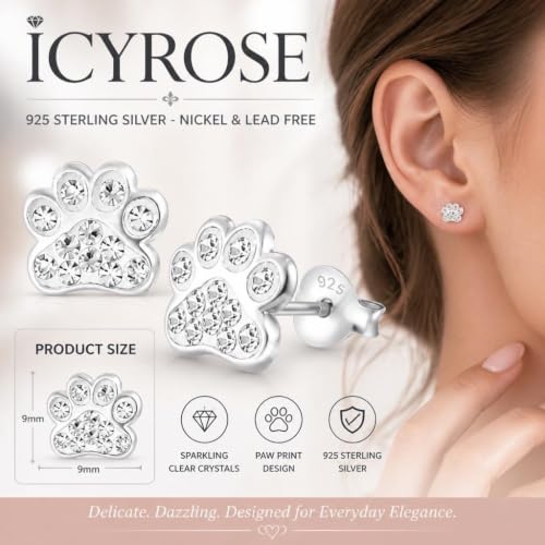 Image of 925 Sterling Silver Paw Print Stud Earrings (Choose Your Style) (Nickel Free)