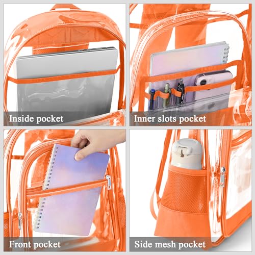 Clear Backpack, Heavy Duty PVC Transparent Backpack with Reinforced Straps, See Through Multiple Pockets Large Capacity Bookbag for Concert Work Security Travel Festival (Orange)3