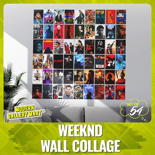 Image of MODERN GALLERY MART Pack of 54 Weeknd Wall Collage Kit Posters - 4 x 6 Inches Posters for Wall Decoration - Wall Art For Bedroom, Office, Living room, Dorm room - Glue Dots Included