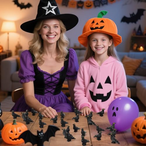 Image of JUNEBRUSHS 50 Pcs Black Mini Resin Crow Halloween Table Decorations