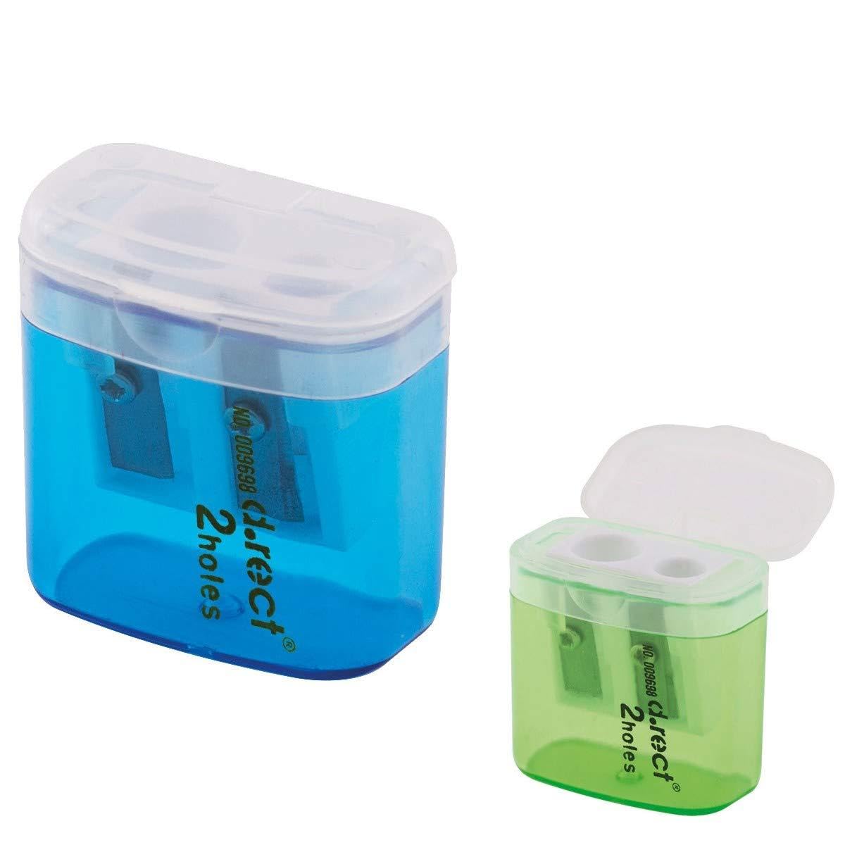 D.RECT Double Plastic Pencil Sharpener with Container Rectangular with Lid Pack of 12