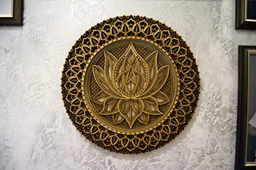 Holz Mandala Wohnung Dekor Elegante Hauswandkunst Farbige Küche Hängende Chakra Spirituelle Yoga Meditation (58 x 58cm, Natural) Cover