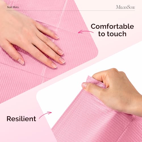 Image of MelodySusie Disposable Nail Mats, 50Pcs 3-Ply Absorbent Nail Art Table Pads with PE Backing, 18 inch x 13 inch Nail Desk Protection for Manicure Pedicure, Salon Home DIY Pink