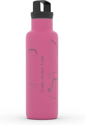 Miniatura 475 de Well Told Botella de agua aislada con mapa Chicago Illinois, grabado de acero inoxidable (21 onzas, gris muelle) botella aislada de mapa