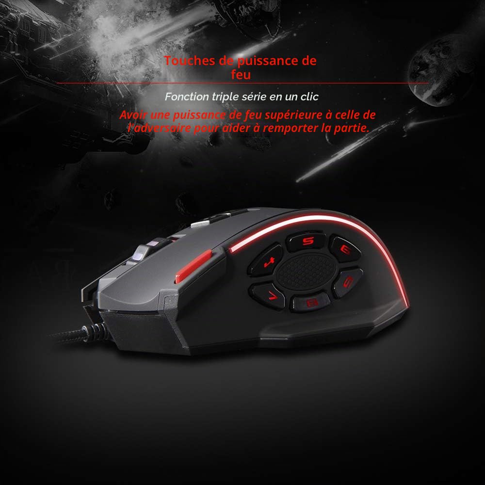 Docooler Souris de Jeu Filaire Zelotes C-13 13 Touches de Programmation Ceinture légère réglable 10000DPI RGB Mémoire intégrée de 128 KO Mécanisme de contrepoids intégré