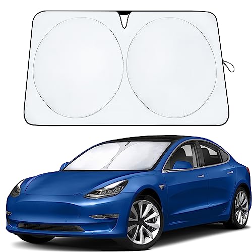 Econour Windshield Sun Shade For Tesla Model 3/Y Cars | 240T Polyester Shield Sunshade | Upgraded Sunshade For Front Window | Interior Tesla Accessories For Summer | Xl (56 X 36 Inches) #TOP30