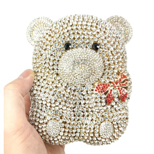 Image of Boutique De FGG Bear Evening Bags and clutches for Women Formal Crystal Clutch Purse Party Animal Rhinestone Handbags,Mini