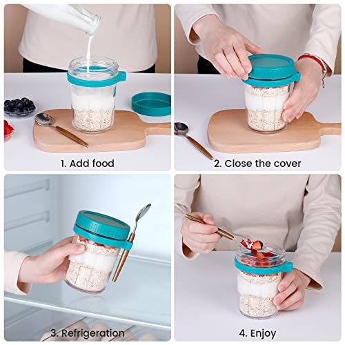 Surehome Overnight Oats Containers With Lids And Spoon, 4 Pack Glass Mason Jars For Overnight Oats Oatmeal Container To Go 16 Oz Meal Prep Jars With Measurement Scale For Pudding Milk Cereal Salad #TOP6