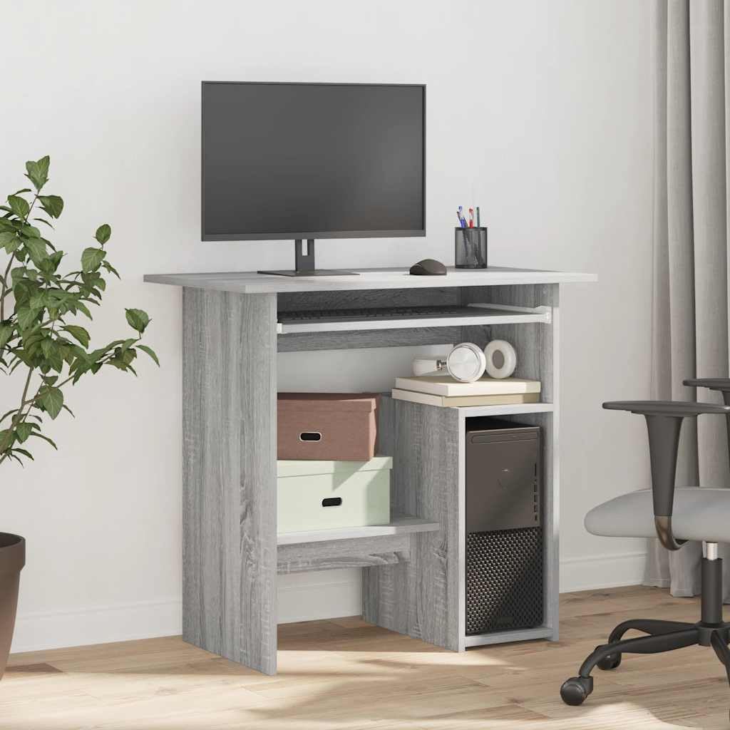 Scrivania grigia Sonoma 80 x 45 x 74 cm, resistente materiale in legno, compatta per computer per casa, ufficio, cameretta dei bambini e giochi, con ripiano per tastiera e scomparto per PC