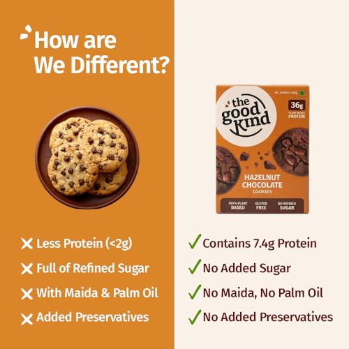 Image of The Good Kind Double Chocolate & Hazelnut Chocolate Cookies - 200gm(1 pack each), High Plant Protein Cookies with Almond Butter & Millet Flour, Perfect for Snacking, Gluten Free, Palm Oil free & Vegan (Pack of 2)