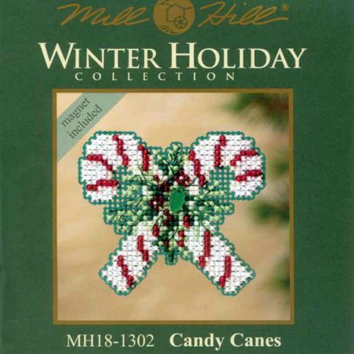 image for Candy Canes Beaded Counted Cross Stitch Christmas Ornament Kit Mill Hi