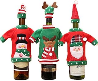 3 Pack Christmas Wine Bottle Cover, Handmade Swedish Gnomes Wine Bottle Toppers Santa Claus Bottle Bags Holiday Home Christmas Decorations Gift Santa Reindeer Snowman