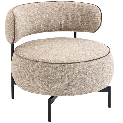 HOMCOM Butaca de Salón con Asiento Giratorio, Sillón de Salón, Tapizado en Lino, con Asiento Amplio, Acolchado Grueso, Patas de Metal para Dormitorio, Lectura, Beige