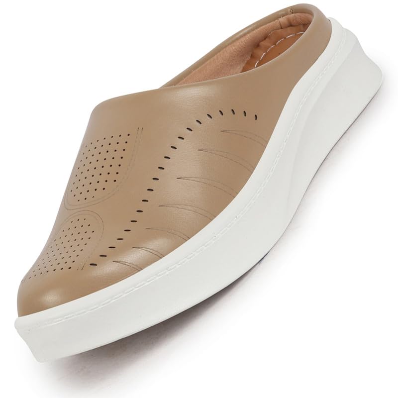 Women's Perforated Laser Cut Classic Back Open Slip On Mules Shoes|Work|Casual|Loafer Shoes|Comfort