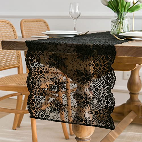 Floral Embroidered Lace Table Runner - 16'x36', Black Runner for ...