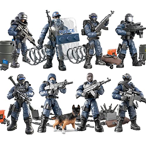 MEIEST 8 PCS Mini SWAT Model Figurines d'action Militaire, City Police Model Block Toy avec Une variété d'accessoires d'armes Militaires, Party Favor Set...