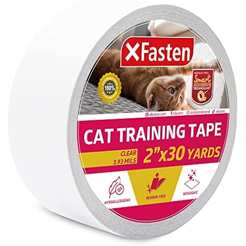 XFasten Anti-Scratch Cat Training Tape, Clear, 2-Inches x 30 Yards (50.8mm x 27.43m); Door, Kitty Paw Tape for Couch, Furniture and Leather Stop Scratching Guard Protector Tape for Cats Cover
