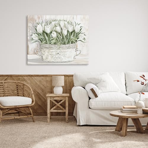 Image of Stupell Industries 'Fresh White Tulip Flowers Vintage'| Canvas Art | Stupell Industries | 48 x 36 Inches, Easy to Hang and Sturdy, Made in USA, by Cindy Jacobs