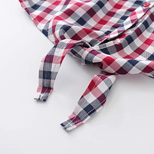 Little Big Girls Sleeveless Woven Plaid Button Down Shirts with Collar Red Black Navy Color3