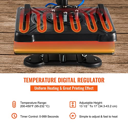 Image of VEVOR Heat Press Machine - 6 in 1 Combo Heat Press Sublimation Machine for DIY T-Shirts /Hats /Mugs /Heat Transfer Projects, 15x15 Multifunction Swing Away Heat Press with 360 Rotation