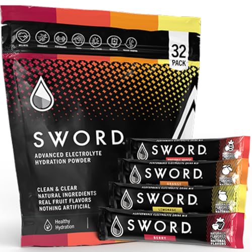 Image of SWORD PERFORMANCE Electrolyte Replenisher, 32 Powder Hydration Stick Packs in Variety of Flavors: Berry, Lemonade, Orange, Pineapple Mango