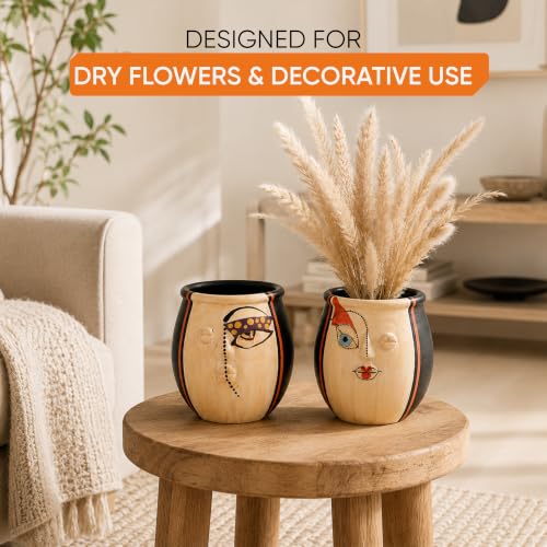 Image of Aakriti Art Creations Terracotta Face Art Twin Pots Set of 2 | Multicolor Modern Art Decorative Pots | Matte Finish Planters for Home & Office Table Decor