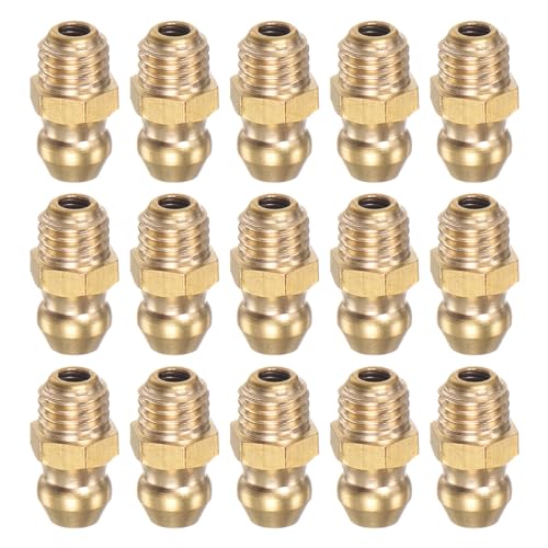 Image of HARFINGTON 15pcs Brass Straight Grease Fitting 1 /4 inch-28 SAE Thread Hydraulic Grease Nipple Accessories for Car