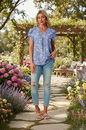 Lepunuo Womens Spring Tops Summer Dressy Casual Cute V Neck Work Short Sleeve Blouses Business Flowy Shirts — view 2
