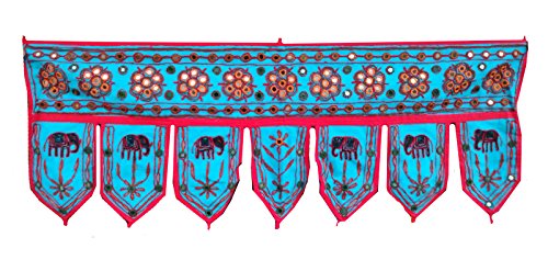 Rastogi Handicrafts Miroir mural à suspendre Toran éléphant et fleur Travail à la main Style indien traditionnel Bleu ciel