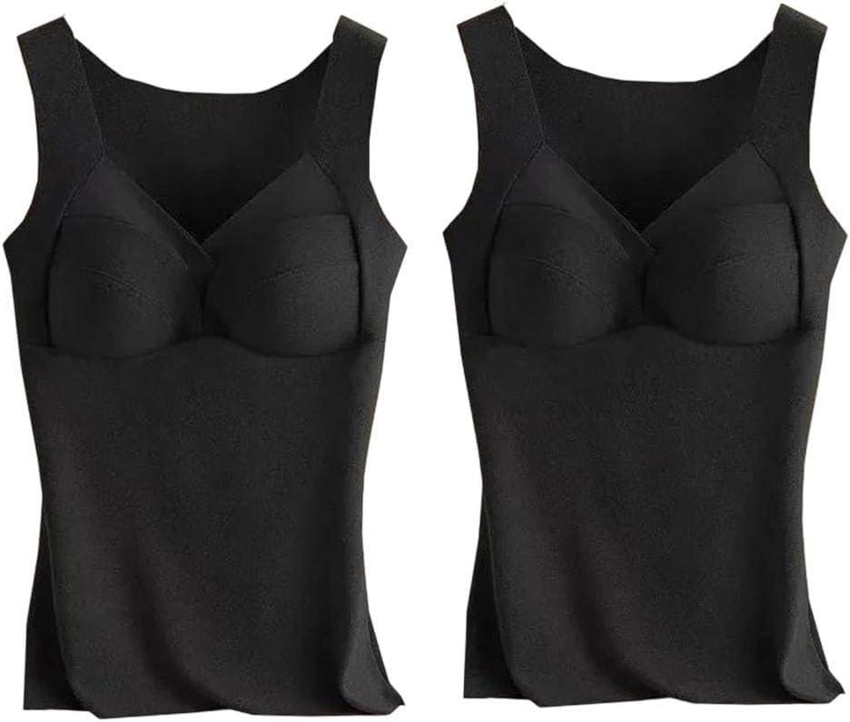 Seamless German Fleece Thermal Vest, Women's Fixed Integrated Chest Pad Base Layer Thermal Underwear