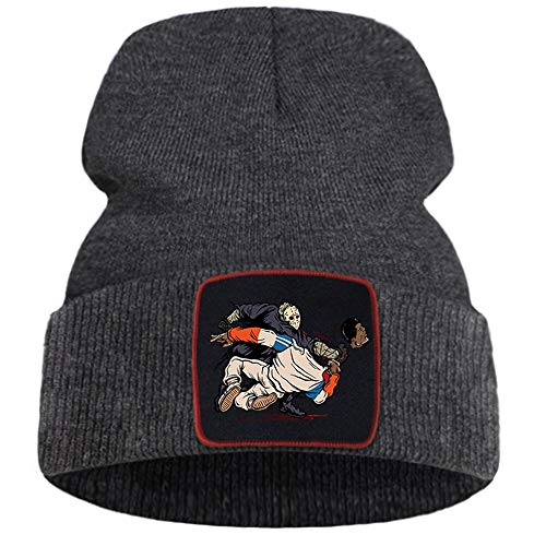 AYJMA Gorros de Gorro para Hombre, Gorros de Calavera con Estampado de película de Terror, Gorro de Punto Unisex para Exteriores, Gorro de Calle de Color sólido, Talla única, Gris Oscuro