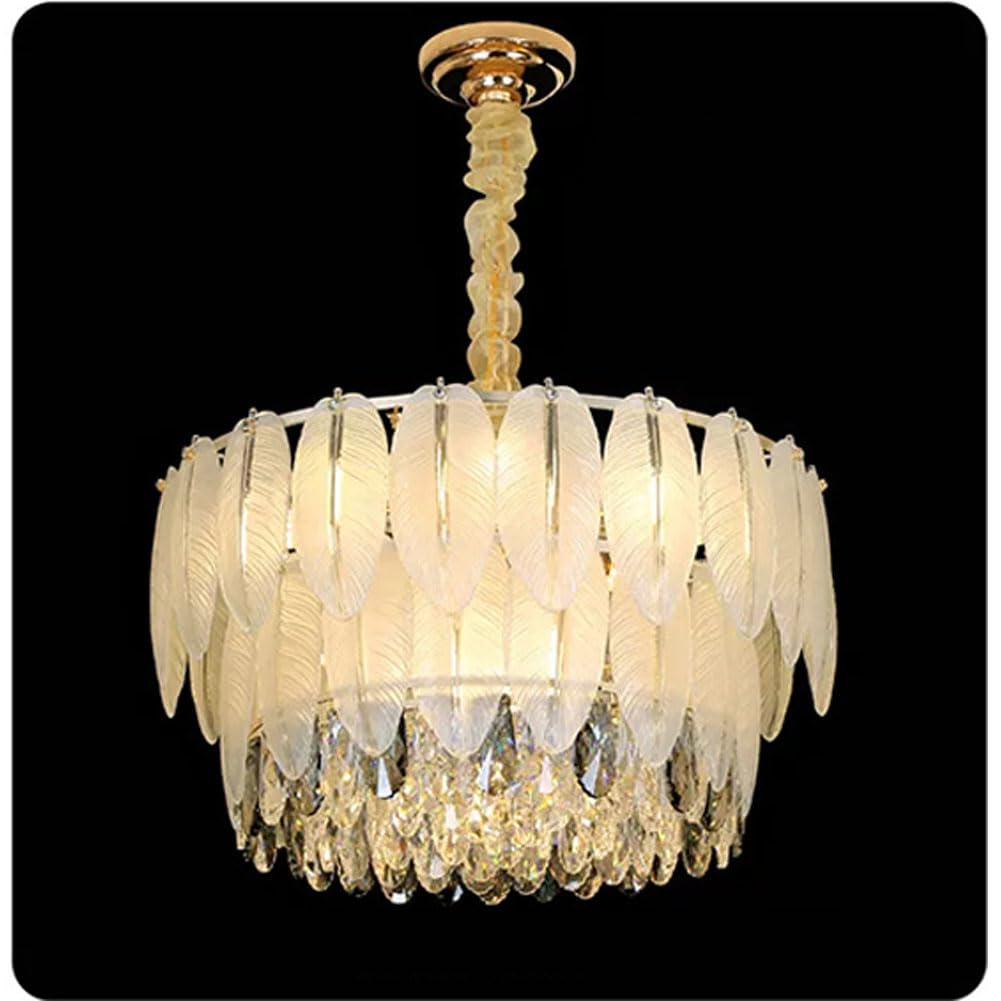 KXEcoLife E14 creative feather crystal chandelier, simple French cream style light luxury lamp, living room for bedroom dining lamps and lanterns,60cm