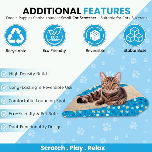 Image of Foodie Puppies Cat Scratcher Pad with Catnip for Cats & Kittens - (Chaise Lounger, Small) (42.5 x 26 x 10.5 cm) | Durable Corrugated Cardboard Scratching Board | Furniture Protection, Play & Relax