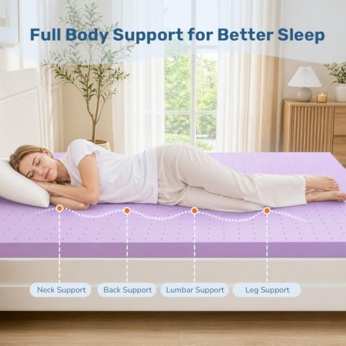 Image of DUMOS 1.5 Inch Cooling Memory Foam Mattress Topper Twin XL, Gel Ventilated Soft Pressure Relief Mattress Pad, Breathable Bed Topper for Bedroom, RV and Sleeper Sofa, CertiPUR-US Certified, Purple