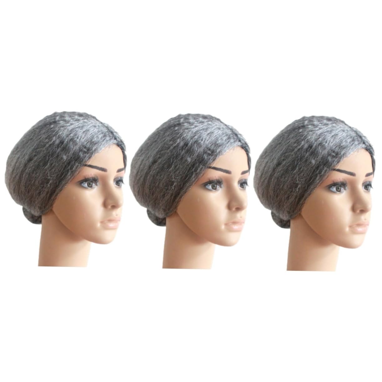Healeved 3 Stück Graue Grandma Wig mit Dutt für Damen Bequeme Faschingsperücke aus Fasern Wiederverwendbar Geeignet für Halloween Weihnachten Cosplay und Karneval Lustiges Accessoire für