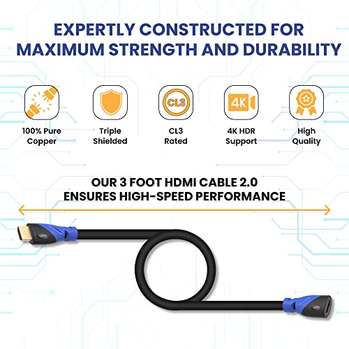 Aurum Cables High Speed Hdmi Extension Cable With Ethernet - 4K Hdmi Extender Male To Female Hdmi Cable Compatible With Ps3, Ps4, Xbox 360, 3D Tv, Blu Ray Player, Laptop, Pc - 3Ft - 1 Pack #TOP5
