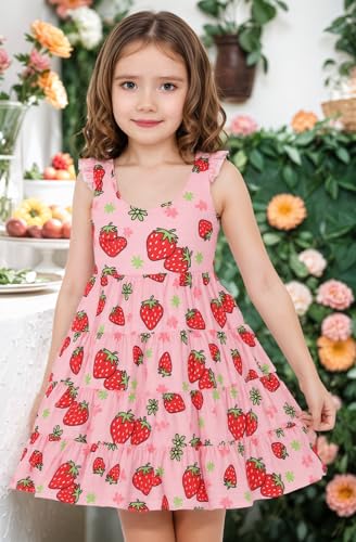 Baby Girls Tiered Dress Flutter Sleeve Twirly Unicorn Sundress Kids Cute Outfits Toddler Summer Dresses 2-8 Years Old2