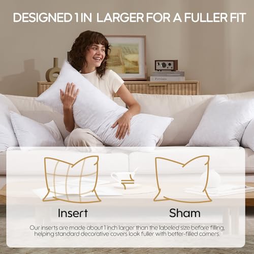 Image of 24x24 Feather Throw Pillow Inserts, Decorative Pillow Inserts for Covers, Fuller Fit with Soft Support for Bed and Couch, Set of 2