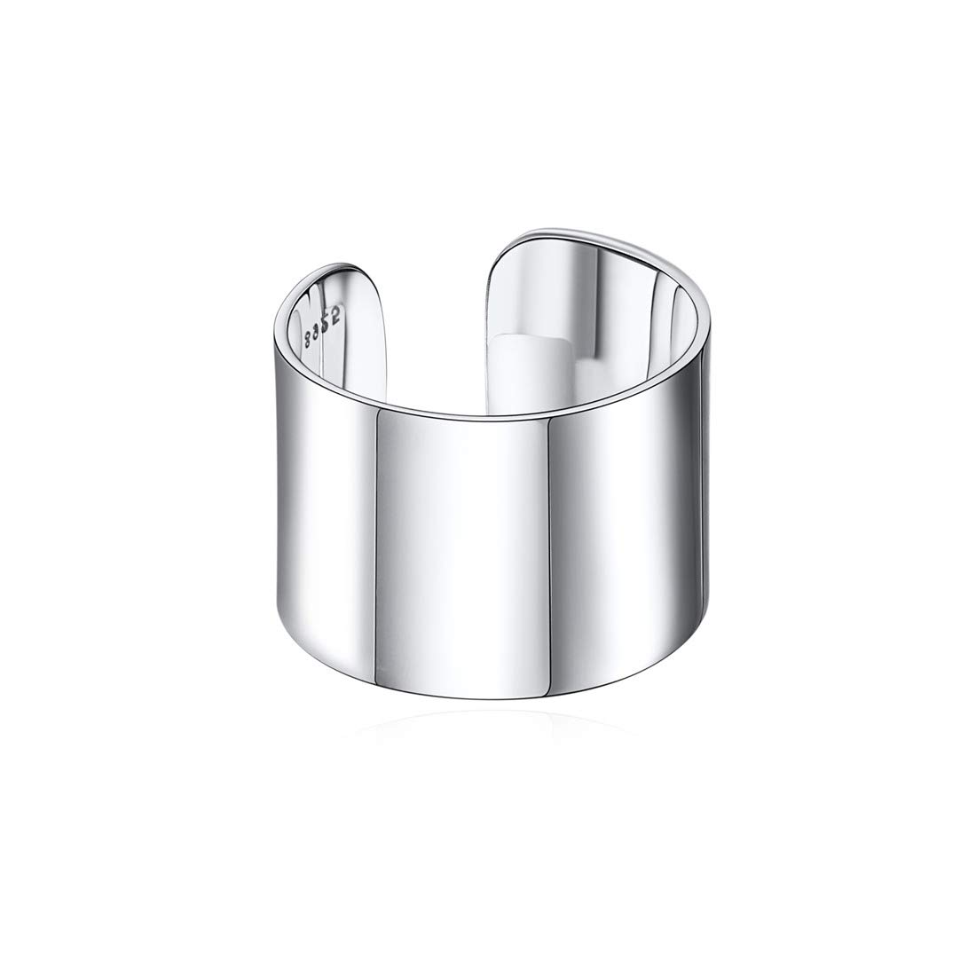 ChicSilverCustomizable 925 Sterling Silver Rings for Women Mens High Polished Plain Dome Engagement Band Adjustable Flat Wide Cuff Ring, Width 5/10/15MM (with Gift Box)Recycled Claim Standard Blended