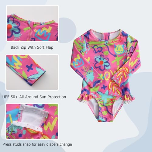 Aisyee Baby Girls One Piece Swimsuits Long Sleeve Rash Guard Swimshirts3