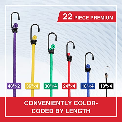 image for WORKPRO Bungee Cords Heavy Duty Outdoor - 22 PCS Bungee Cords with Hoo