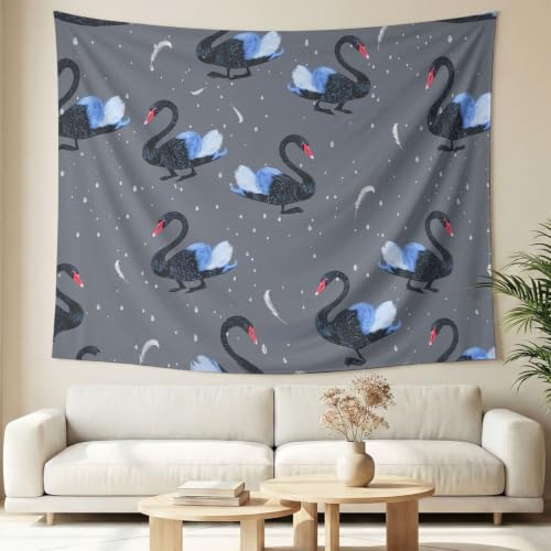 Tapisserie murale de chambre 180 x 230 cm cygnes noirs décoration salon moderne