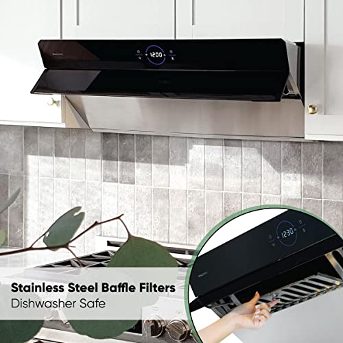 Pacific Side Suction Under Cabinet Ducted Range Hood 30 Inch - 1200Cfm 4-Speed Powerful Wall Mount Kitchen Vent Hood - Electric Stainless Steel, Ultra Quiet, Touch Control, Led Lights Pq6830Ab #TOP3