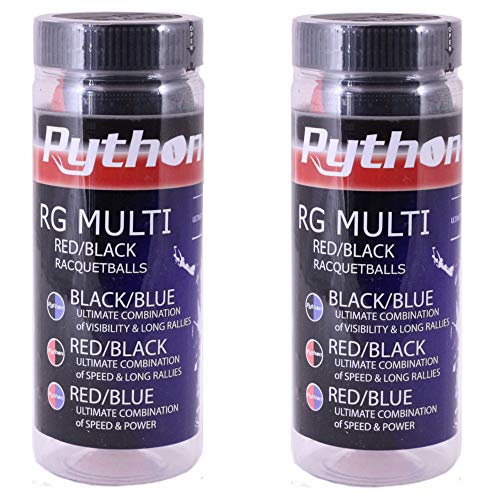 Python 3 Ball Can Rg Multi Colored Racquetballs (Endorsed By Racquetball Legend Ruben Gonzalez!) (1-Can/Pack, 3-Balls) (Black/Red) #TOP14