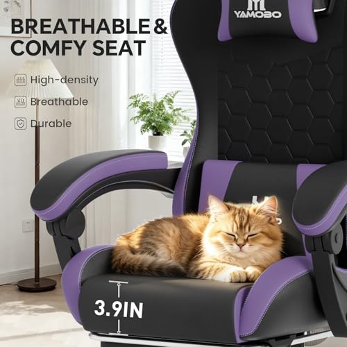 Image of Gaming Chair, Computer Office Chair with Footrest, Adjustable Height & Backrest Gaming Chairs with Swivel for Adults, High Back PU Leather Ergonomic Chair with Lumbar Support, Blackpurple
