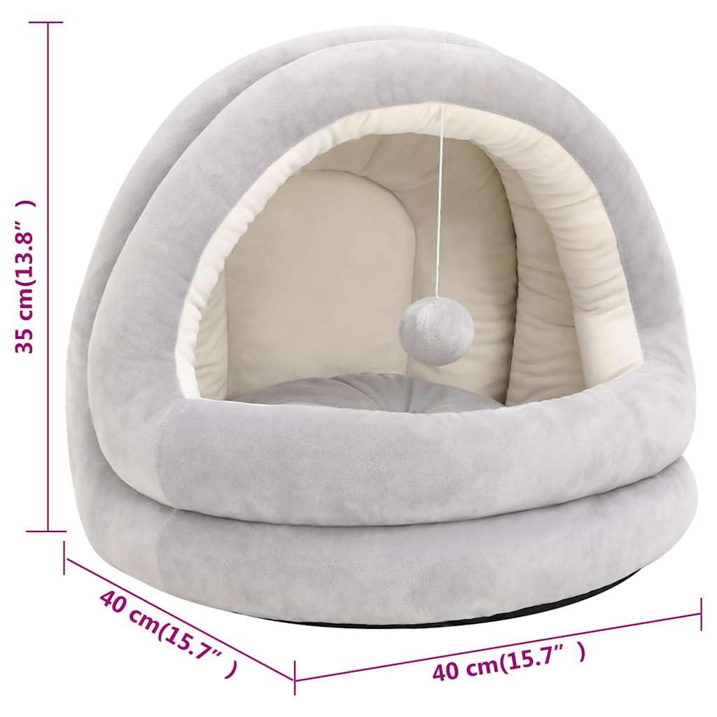 Katzenbett Kuschelbett 40x40x35 cm Grau Creme Fleece Polster Schlafplatz Rückzugsort Höhle für Wohnzimmer Balkon Heizung Sofaecke Warm Bequem Waschbar
