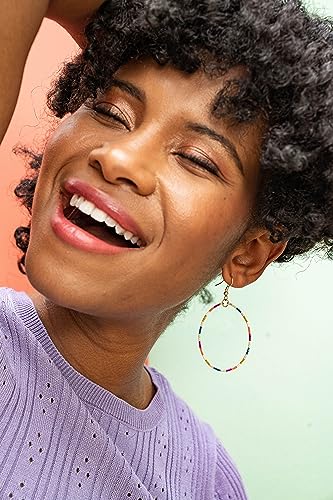 INK+ALLOY Beaded Hoop Earrings for Women, Kelly Boho Luxe Seed Bead Large Front Facing Statement Hoops, Hypoallergenic Handmade Jewelry for the Modern Bohemian, 2.5-Inches4