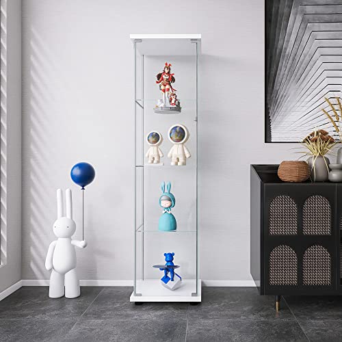 4-Shelf Glass Display Cabinet, Tempered Glass Display Case With Door, Floor Standing Curio Cabinets Bookshelf, Glass Showcase For Action Figures/Model/Toys/Collections/Liquor, 64” Tall Cabinet #TOP1